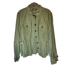 Military Style Jacket Motto Your Style Mantra Women’s Green  Sz L Metal Buttons